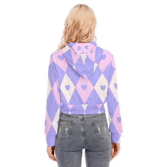 All-Over Print Women's Crop Top Hoodie With Zipper Closure