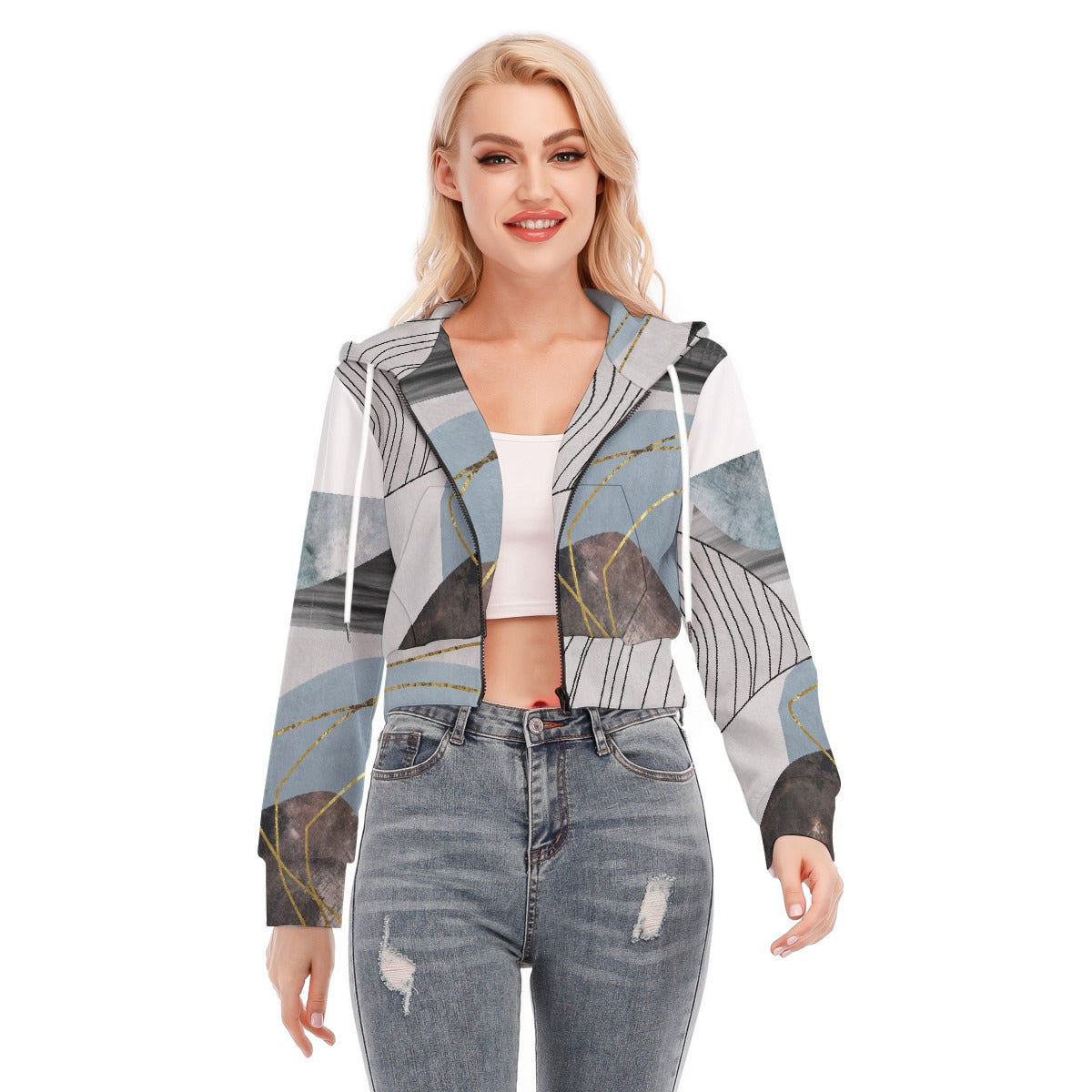 All-Over Print Women's Crop Top Hoodie With Zipper Closure