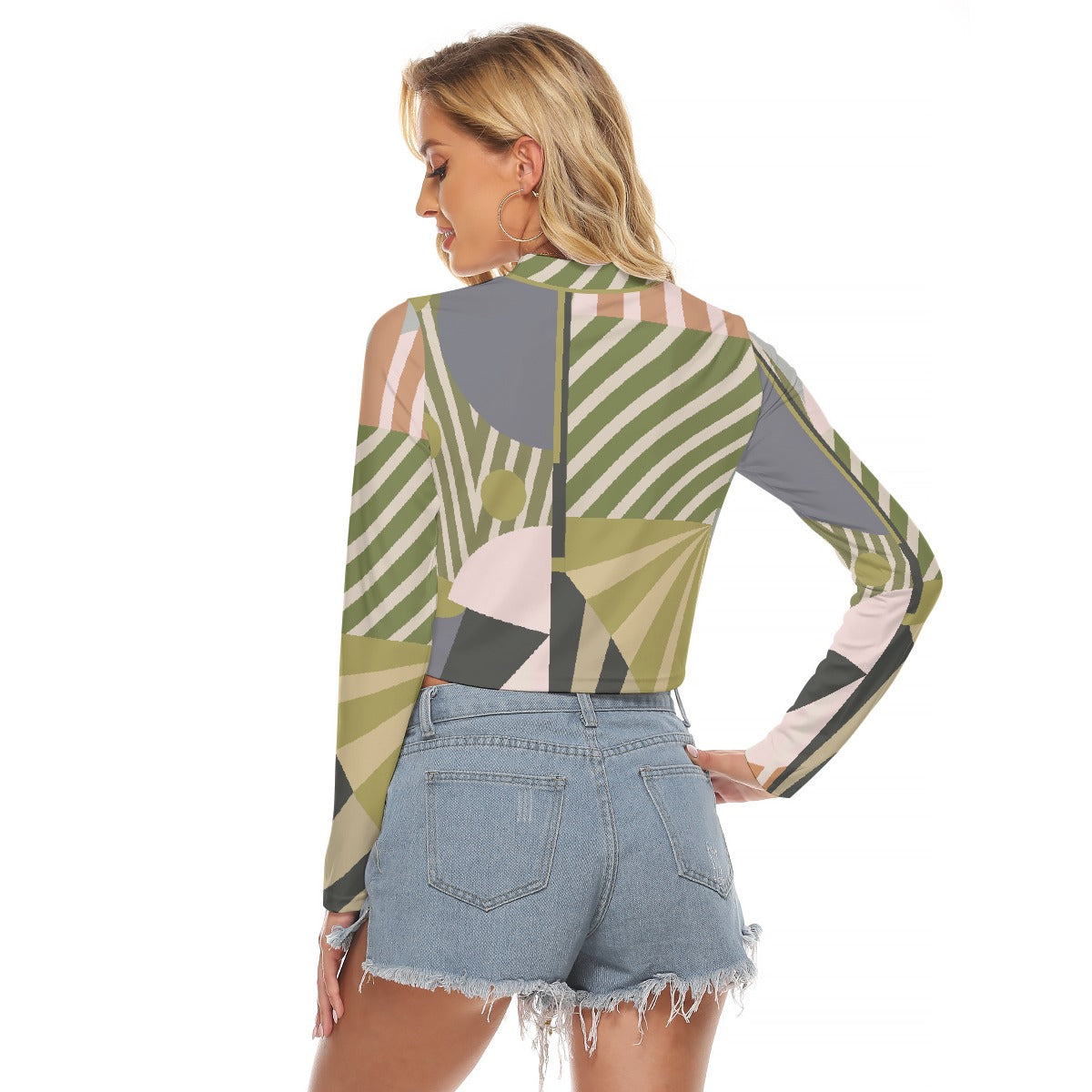 All-Over Print Women's Hollow Chest Keyhole Tight Crop Top