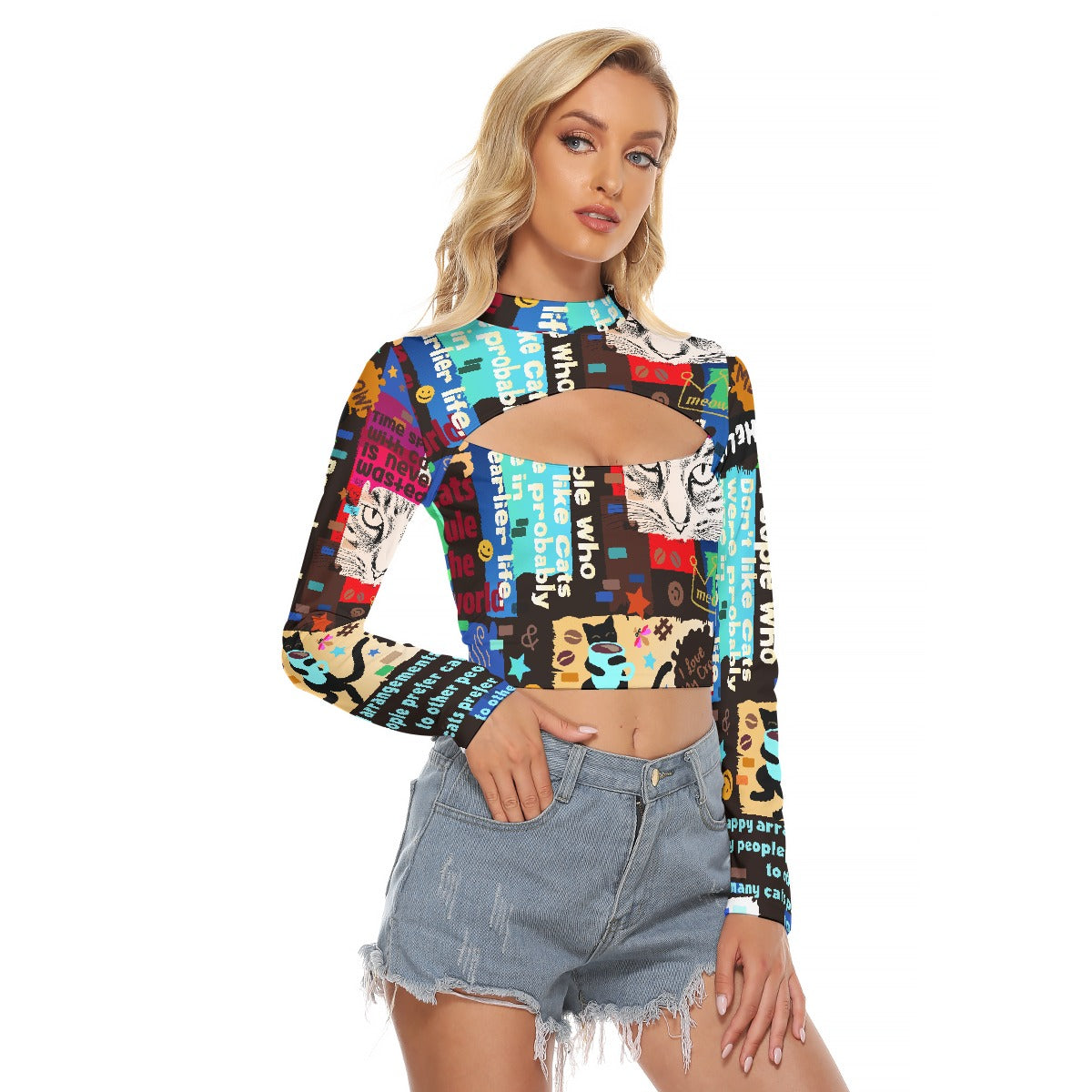 All-Over Print Women's Hollow Chest Keyhole Tight Crop Top