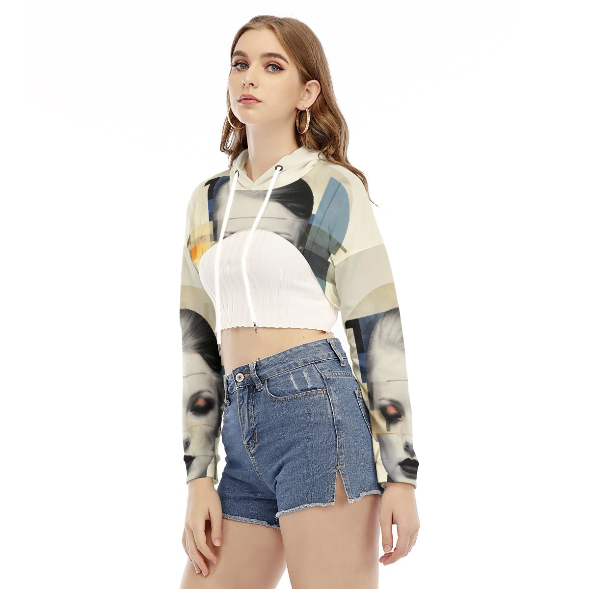 All-Over Print Women's Smock Short Hoodie With Long Sleeve