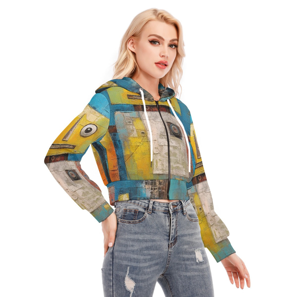 All-Over Print Women's Crop Top Hoodie With Zipper Closure