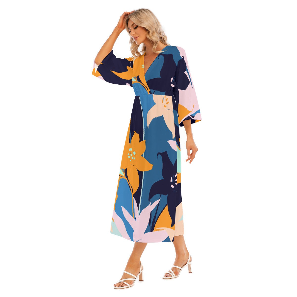 All-Over Print Women's Mid-Sleeve Long Dress
