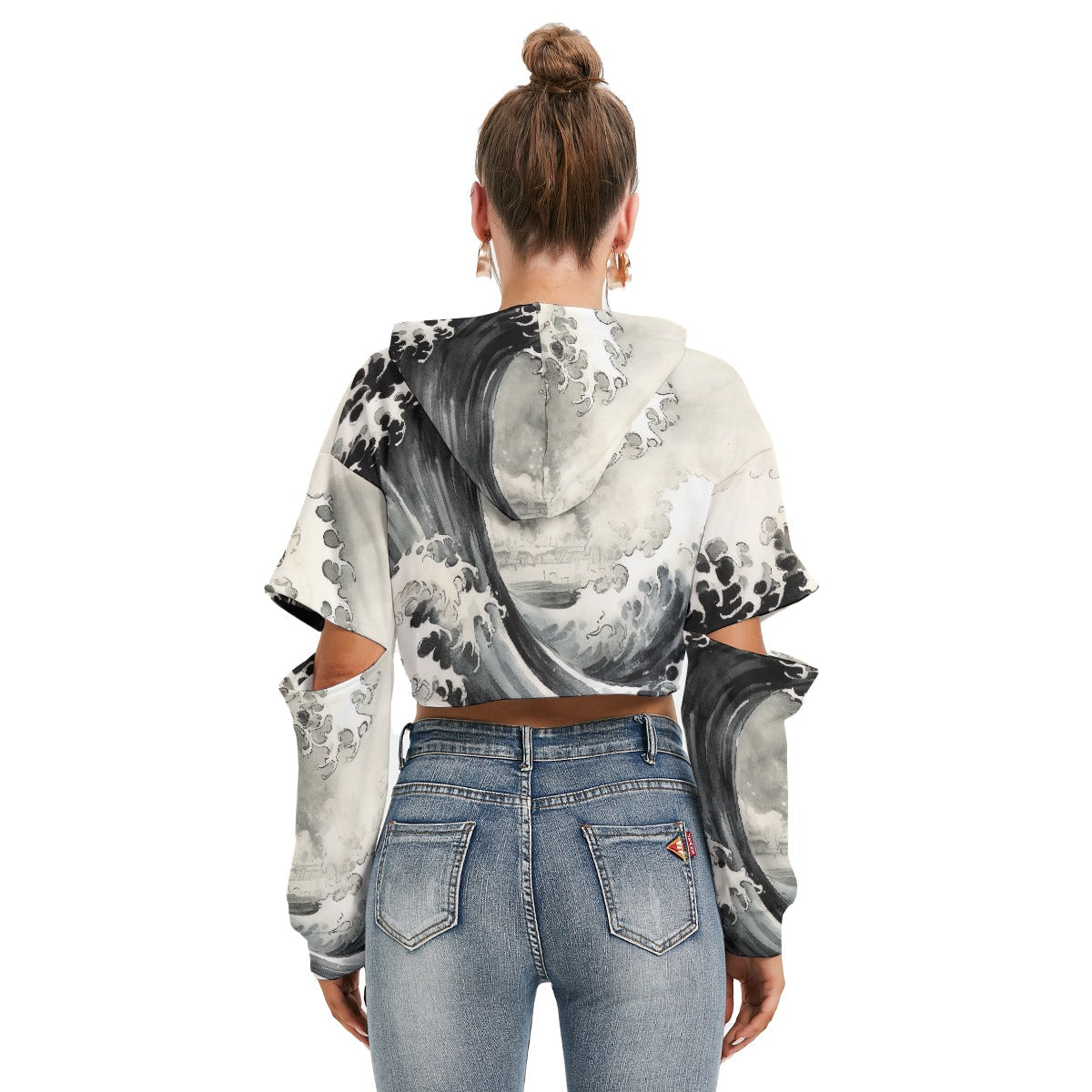 All-Over Print Women's Heavy Fleece Hoodie With Hollow Out Sleeve