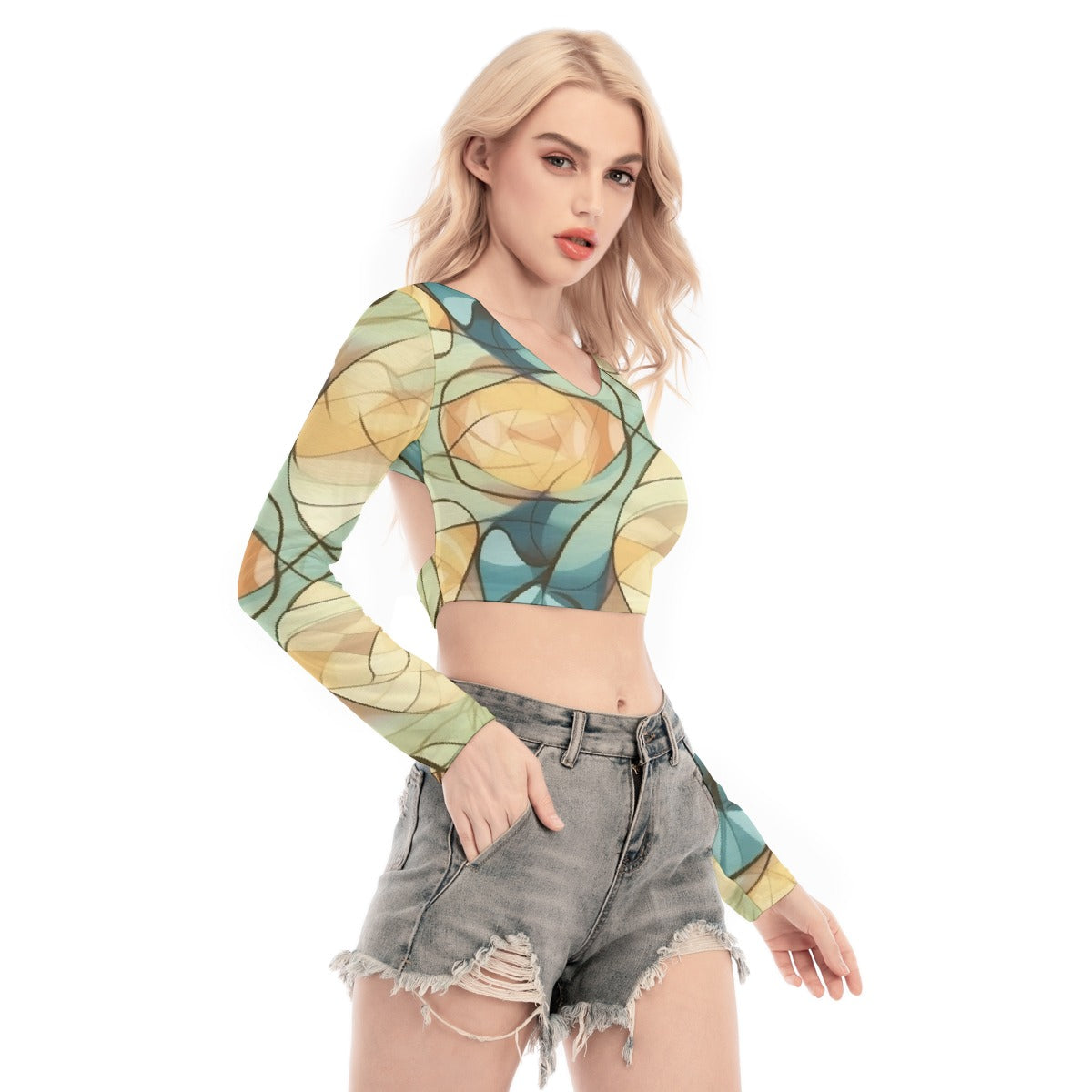 All-Over Print Women's Back Hollow T-shirt With Strap