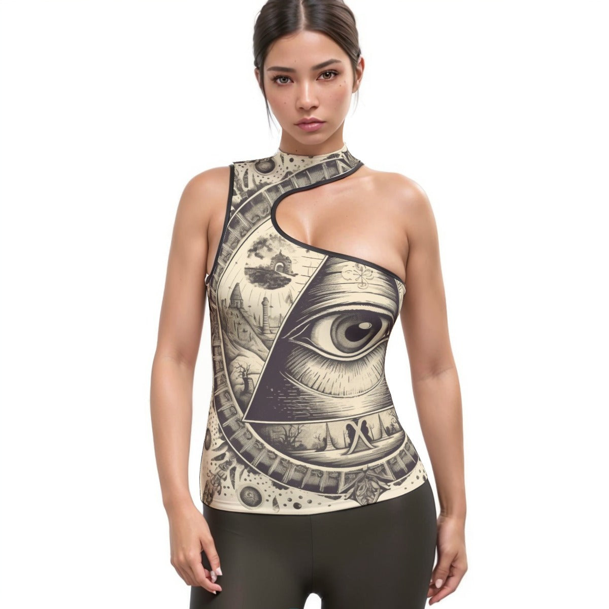 All-Over Print Women's Halter Sleeveless Asymmetrical Tank Top