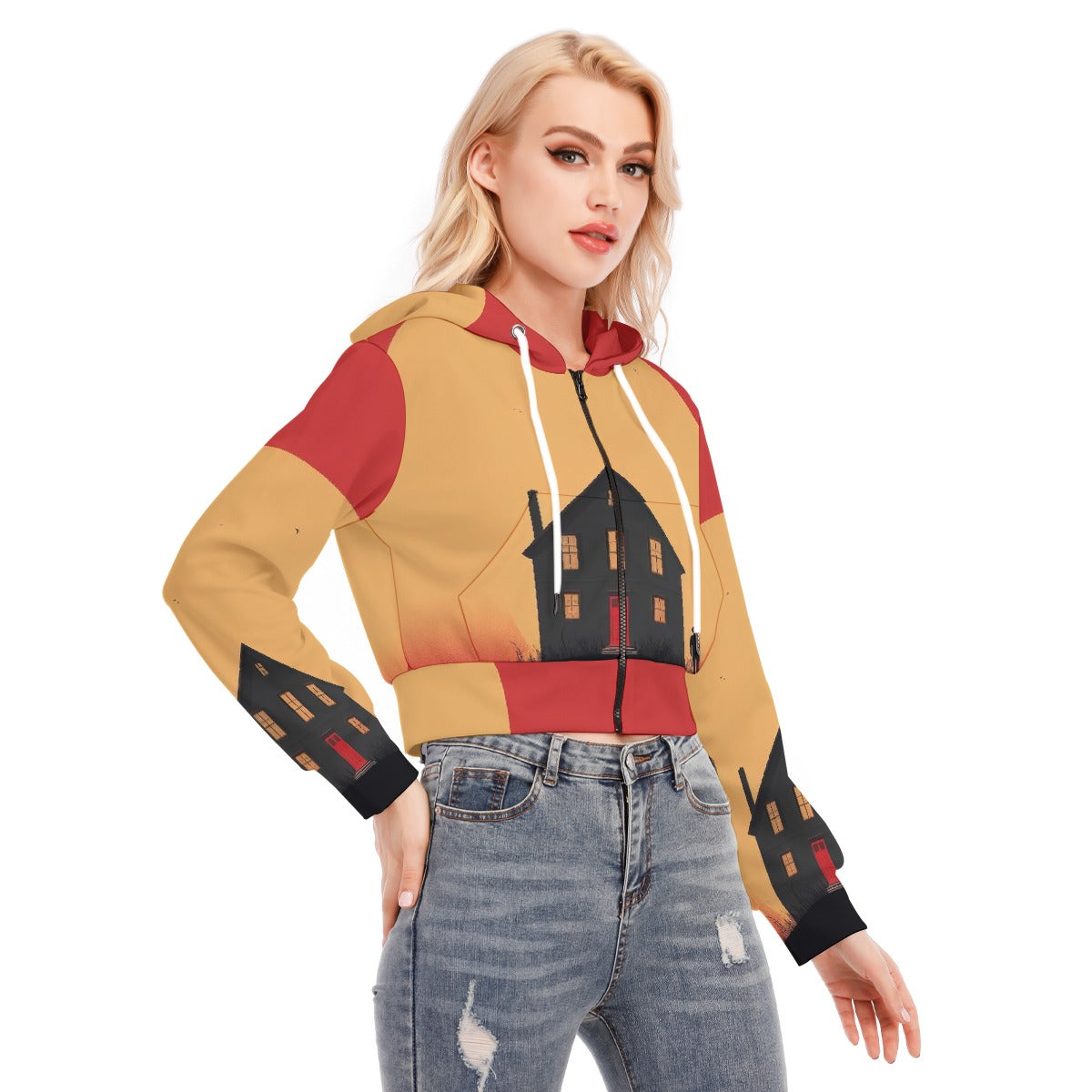 All-Over Print Women's Crop Top Hoodie With Zipper Closure