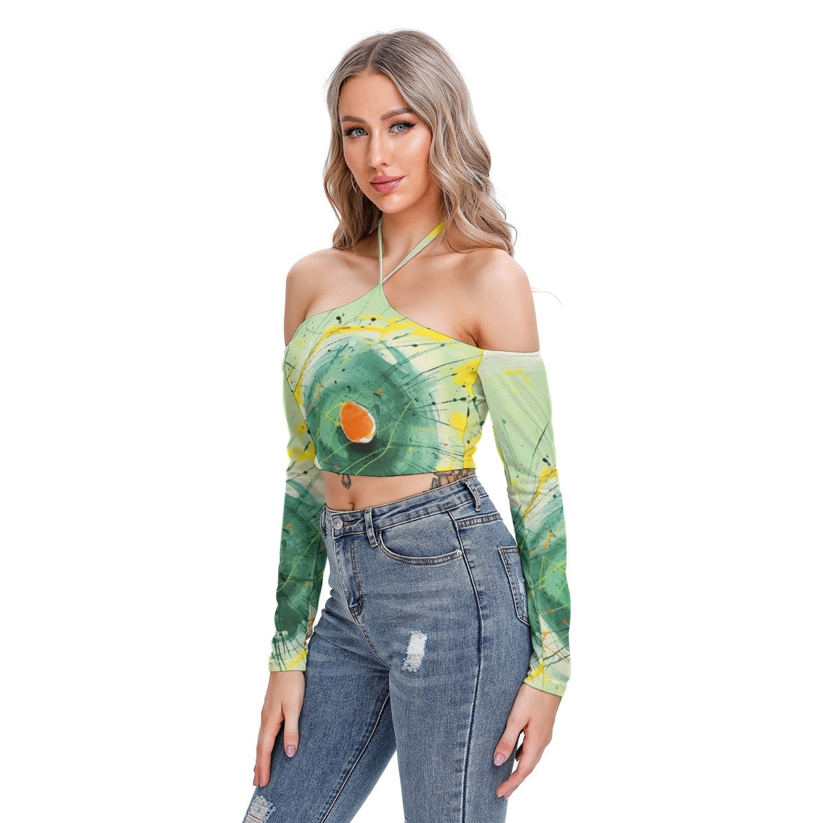 All-Over Print Women's Halter Lace-up Top