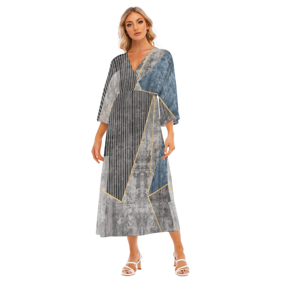 All-Over Print Women's Mid-Sleeve Long Dress