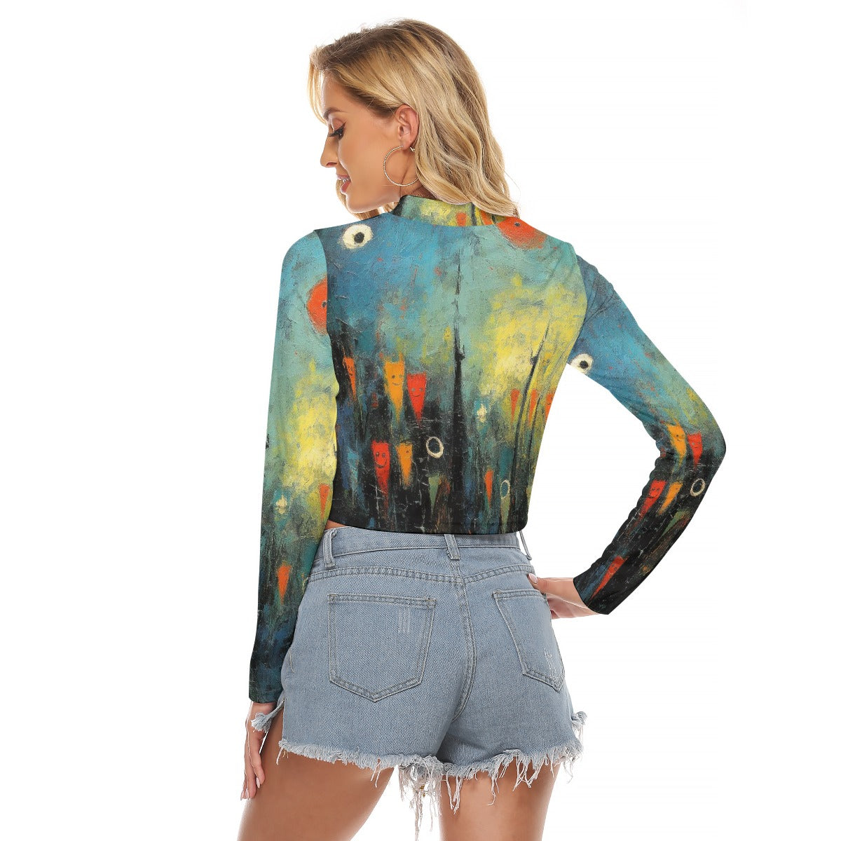 All-Over Print Women's Hollow Chest Keyhole Tight Crop Top