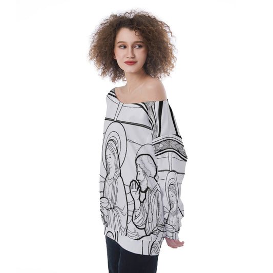 All-Over Print Oversized Women's Off-Shoulder Sweatshirt