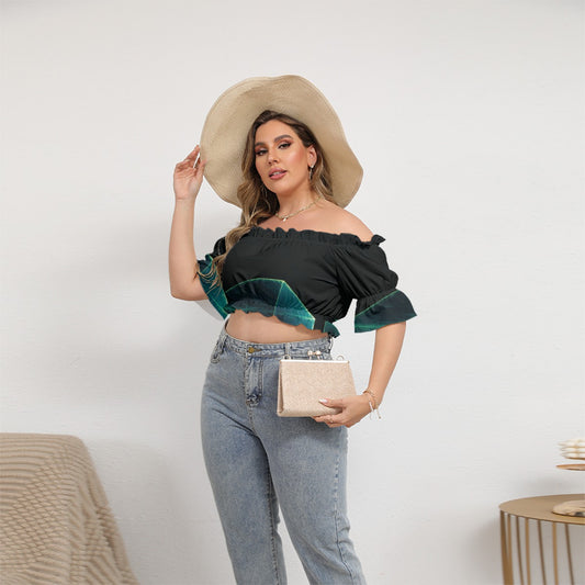 All-Over Print Women's Off-shoulder Cropped Top With Short Puff Sleeve