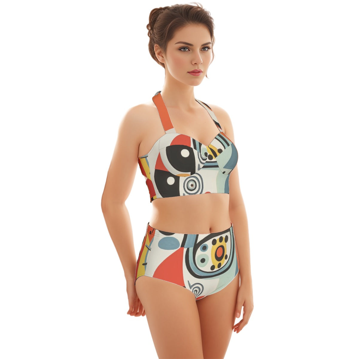 All-Over Print Women's Swimsuit Set With Halter