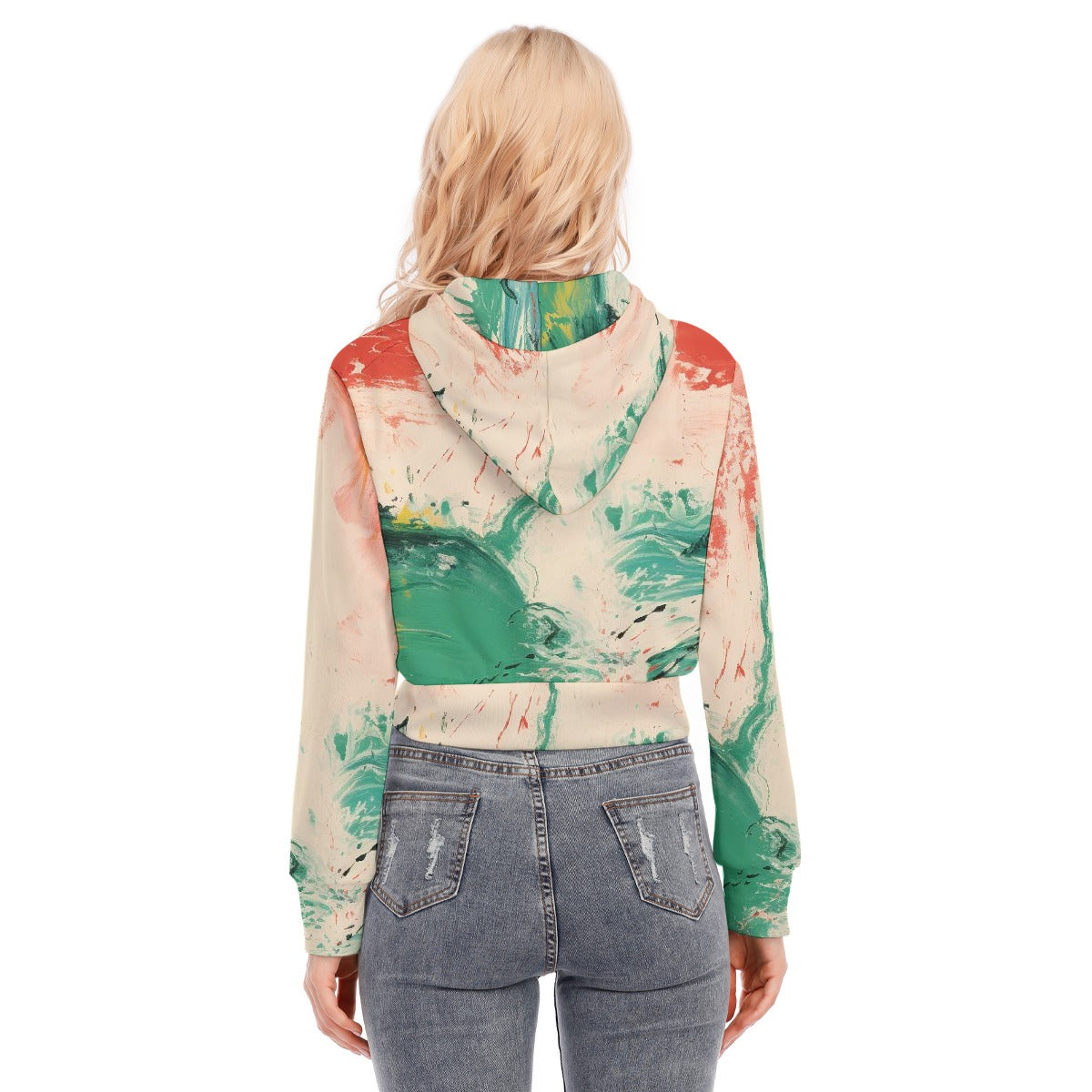 All-Over Print Women's Crop Top Hoodie With Zipper Closure