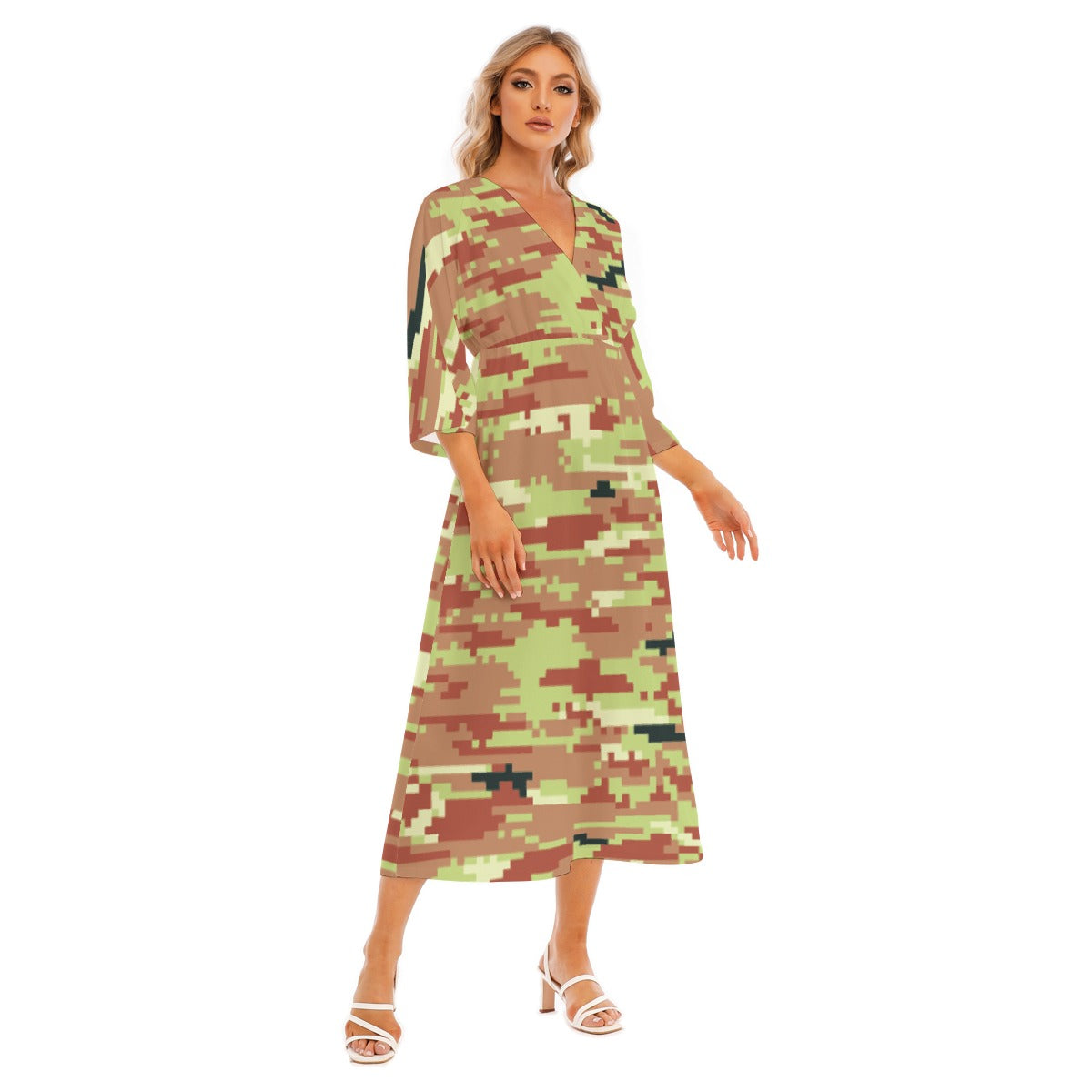 All-Over Print Women's Mid-Sleeve Long Dress