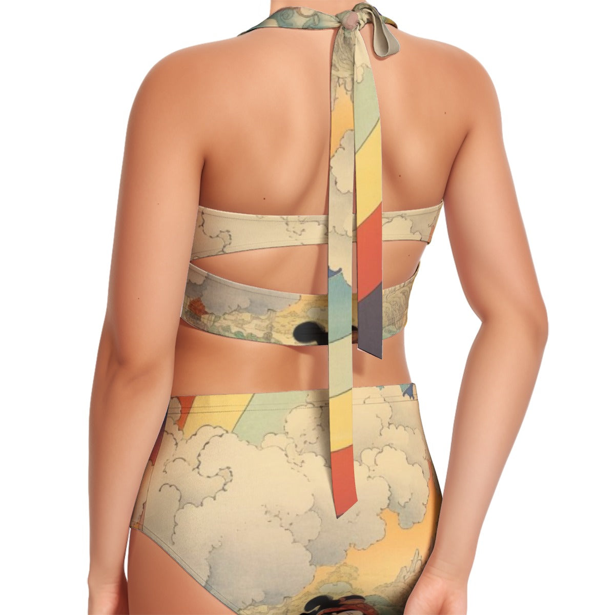 All-Over Print Women's Swimsuit Set With Halter