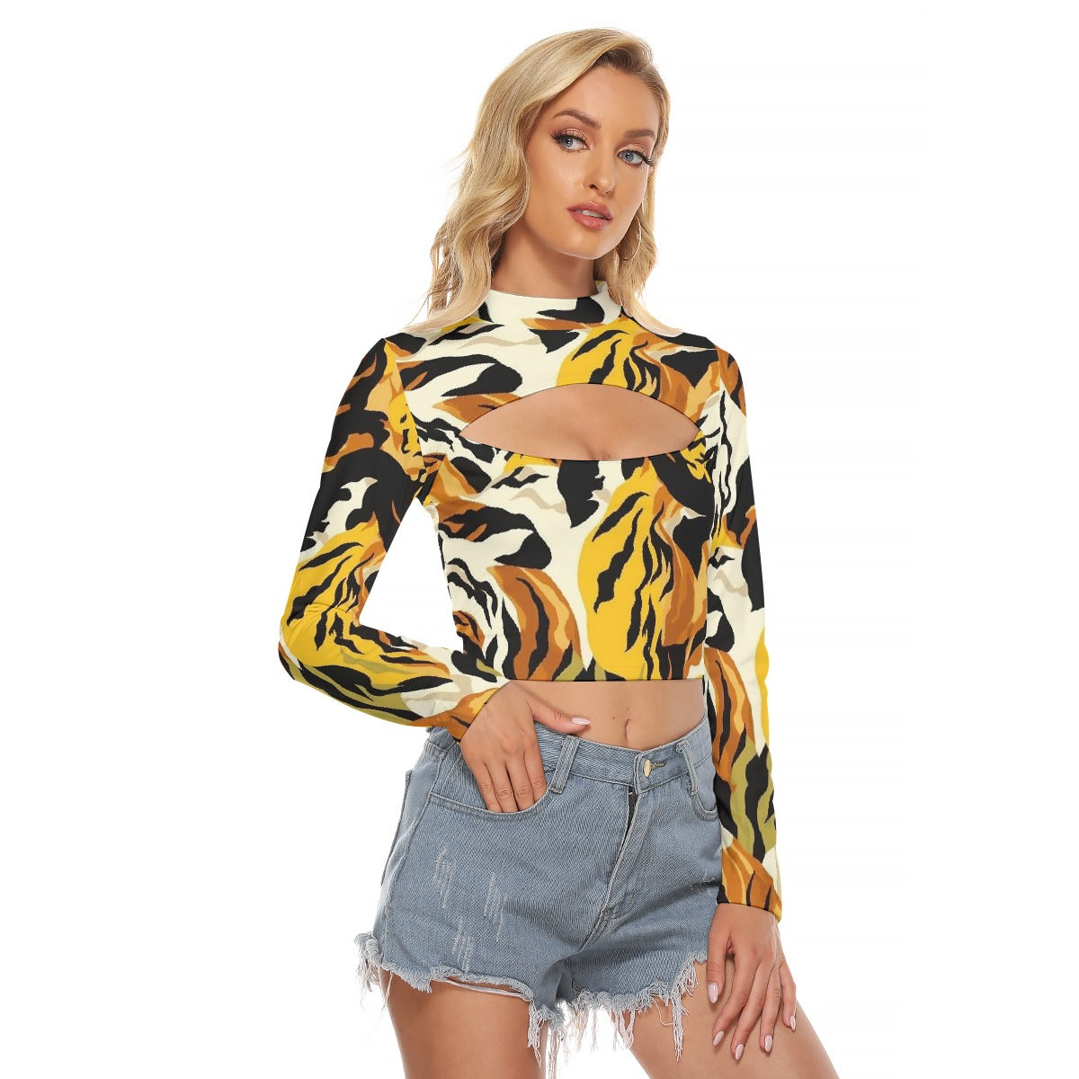 All-Over Print Women's Hollow Chest Keyhole Tight Crop Top