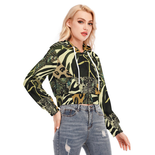 All-Over Print Women's Crop Top Hoodie With Zipper Closure