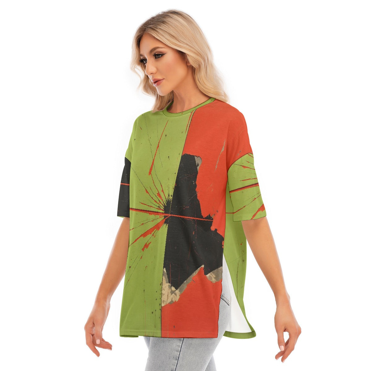 All-Over Print Women's Short Sleeves T-shirt With Hem Split