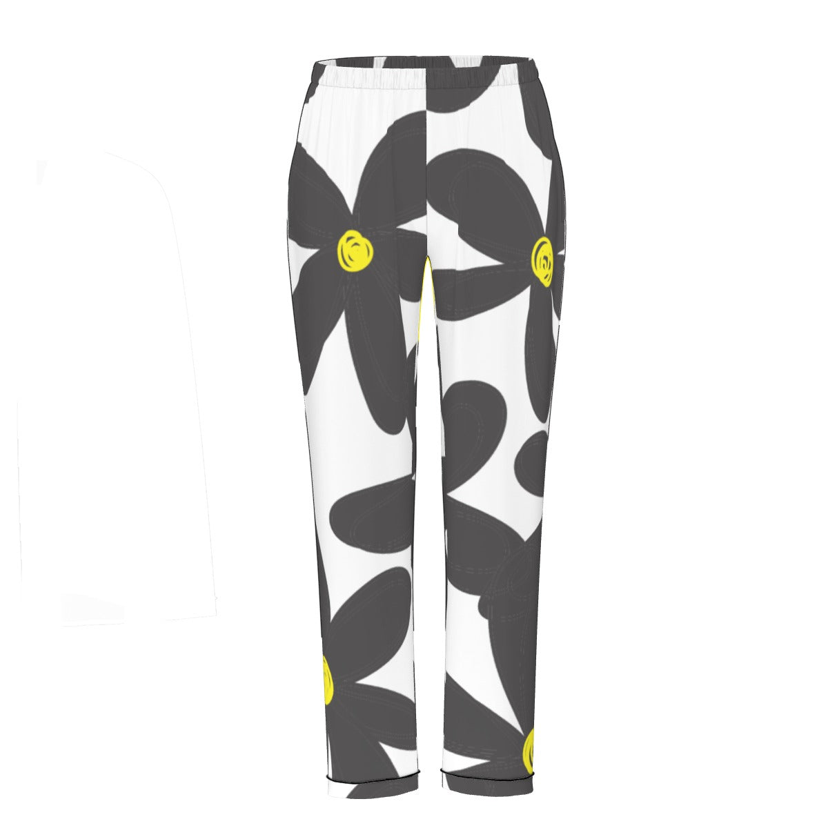 All-Over Print Women's Long Sleeve Pajama Set With Black Contrast Piping