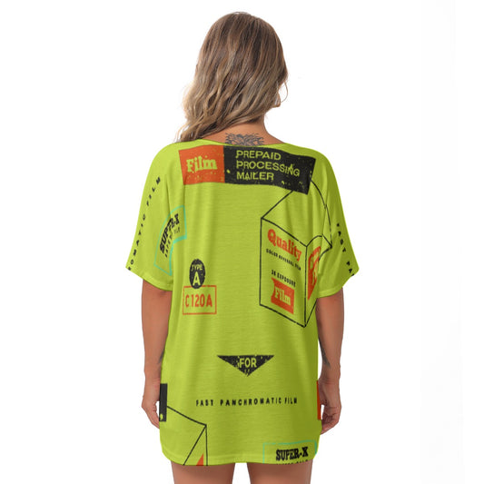 All-Over Print Women's Bat Sleeves V-Neck Blouse