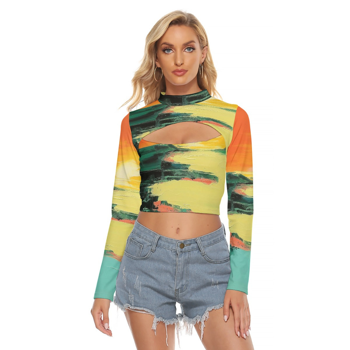 All-Over Print Women's Hollow Chest Keyhole Tight Crop Top