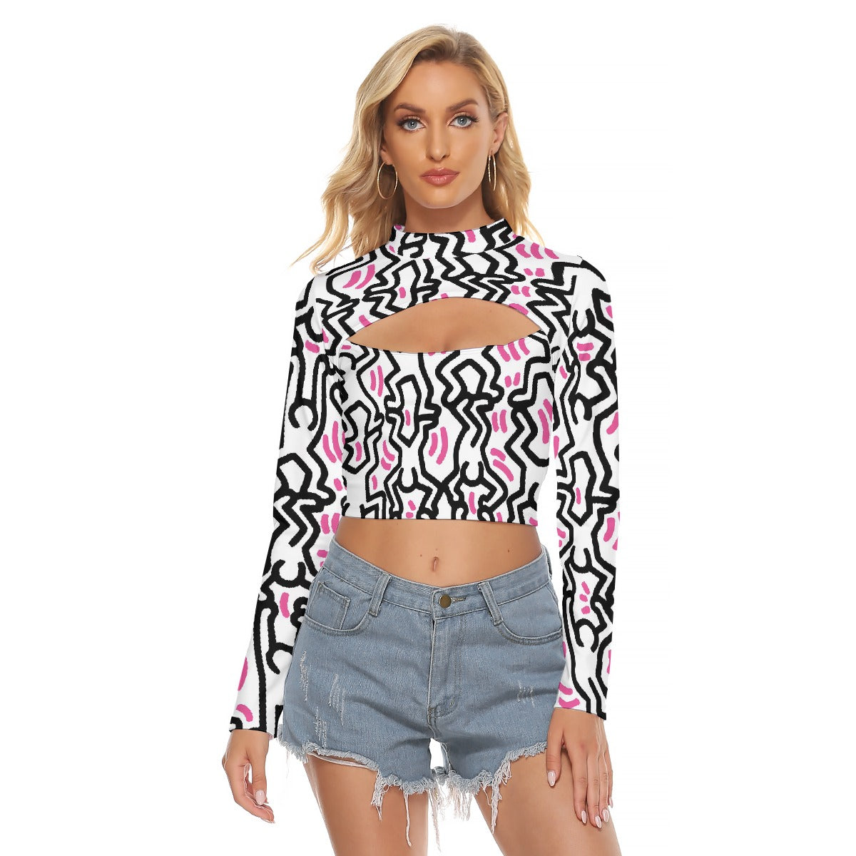 All-Over Print Women's Hollow Chest Keyhole Tight Crop Top