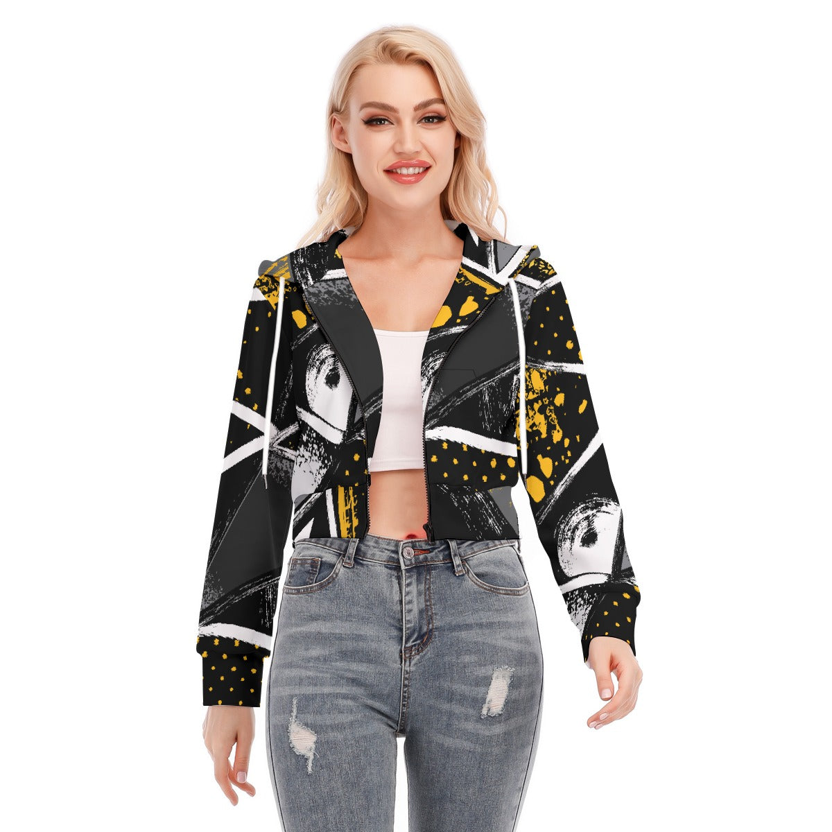 All-Over Print Women's Crop Top Hoodie With Zipper Closure