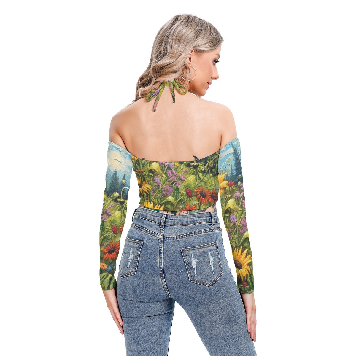 All-Over Print Women's Halter Lace-up Top