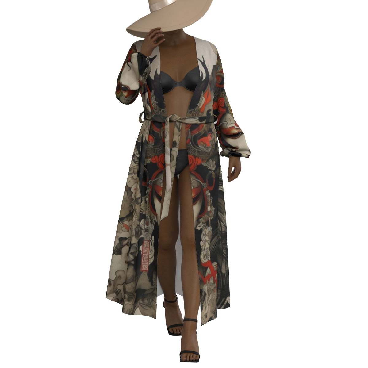 All-Over Print Women's Lace-up Chiffon Robe