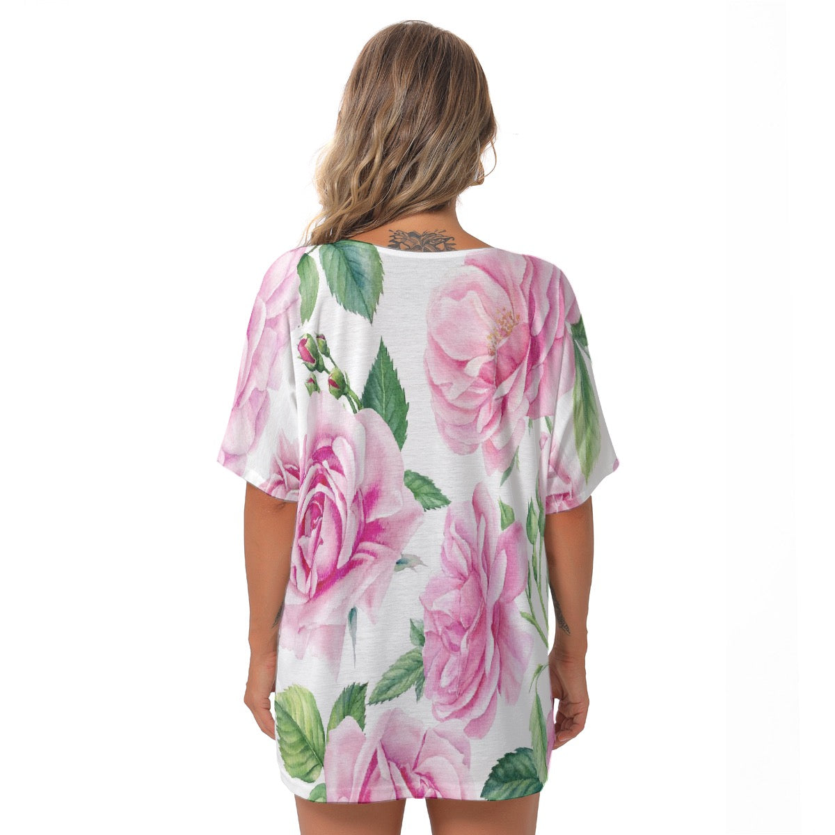 All-Over Print Women's Bat Sleeves V-Neck Blouse