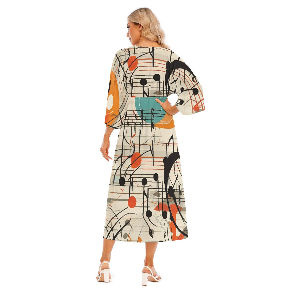 All-Over Print Women's Mid-Sleeve Long Dress