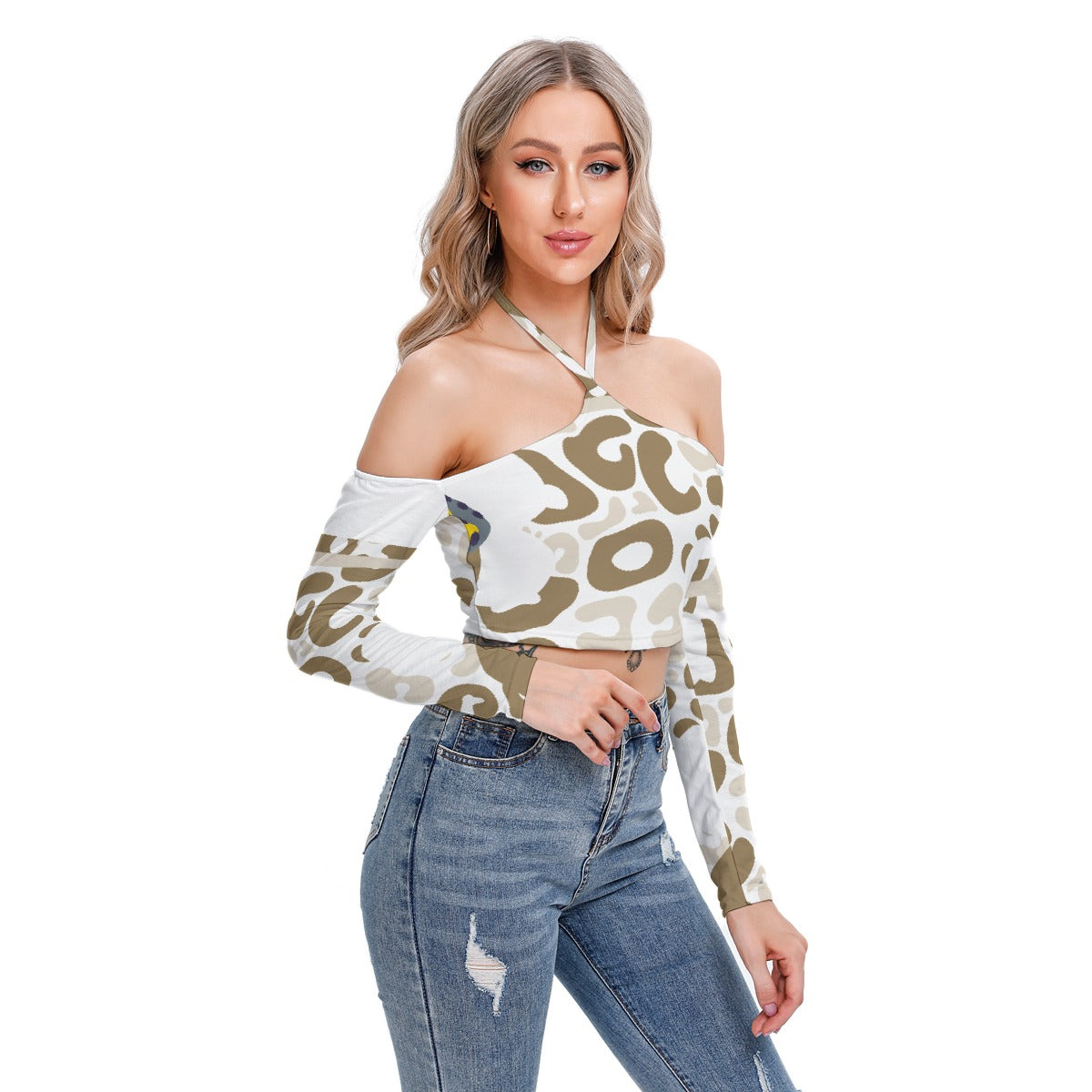 All-Over Print Women's Halter Lace-up Top