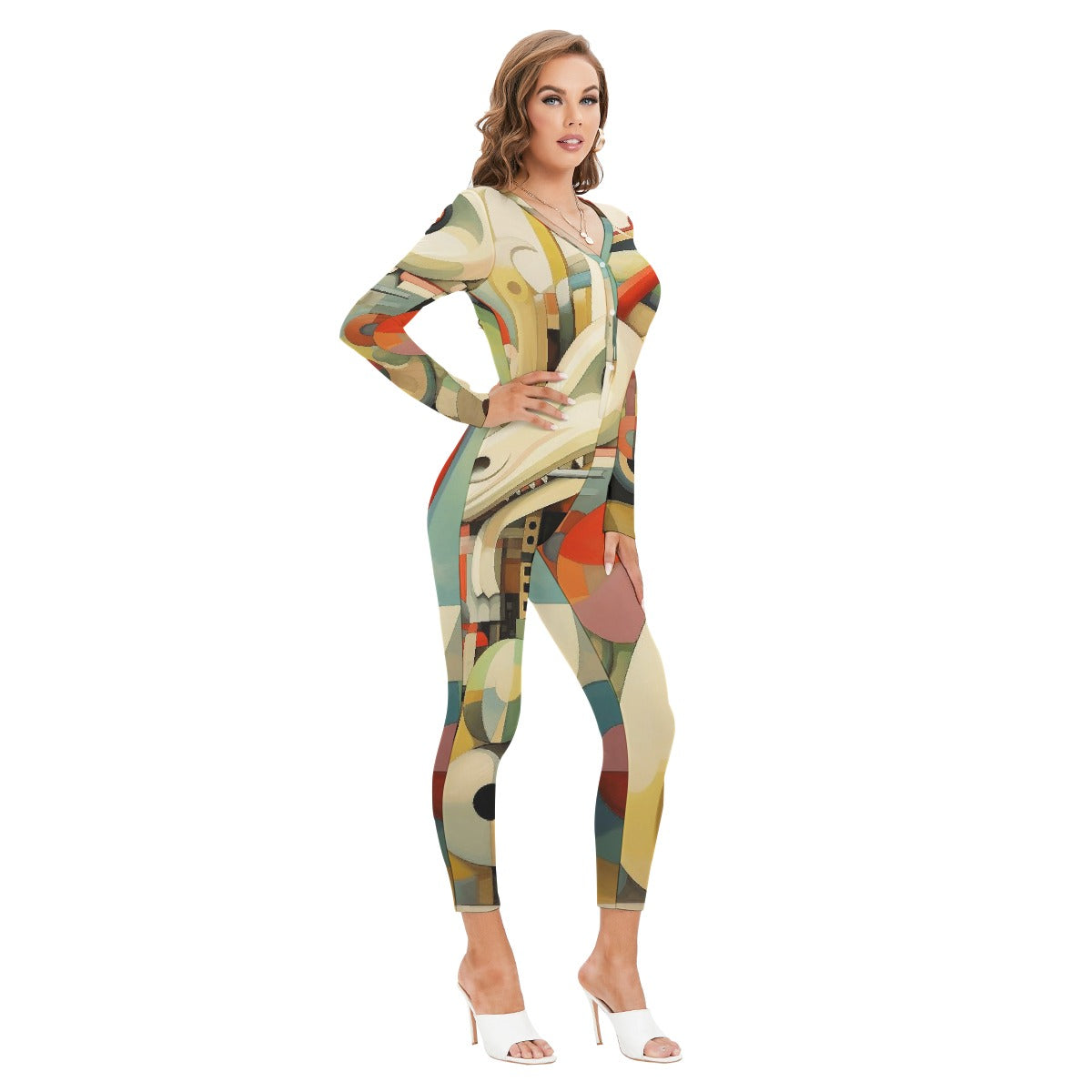 All-Over Print Women's Plunging Neck Jumpsuit