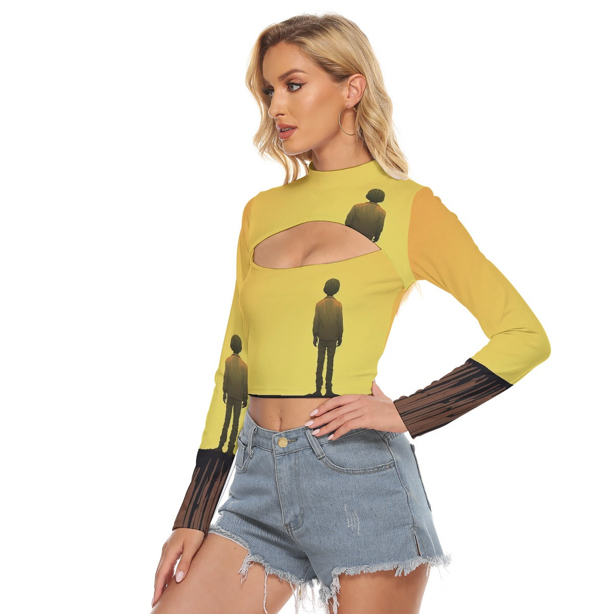 All-Over Print Women's Hollow Chest Keyhole Tight Crop Top