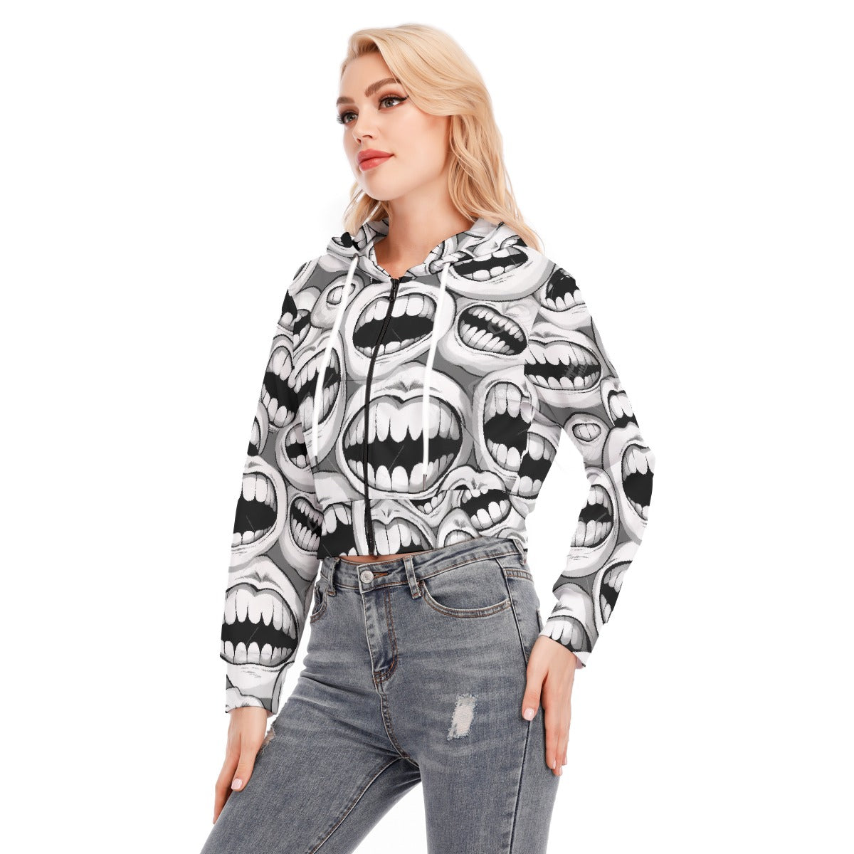 All-Over Print Women's Crop Top Hoodie With Zipper Closure
