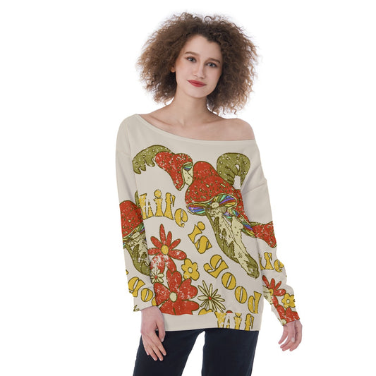 All-Over Print Oversized Women's Off-Shoulder Sweatshirt