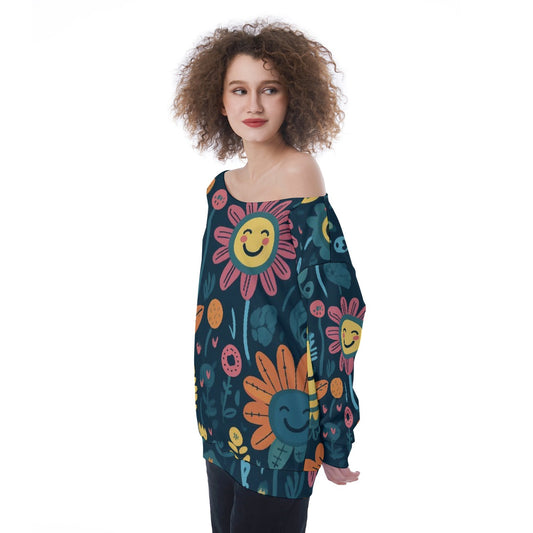 All-Over Print Oversized Women's Off-Shoulder Sweatshirt