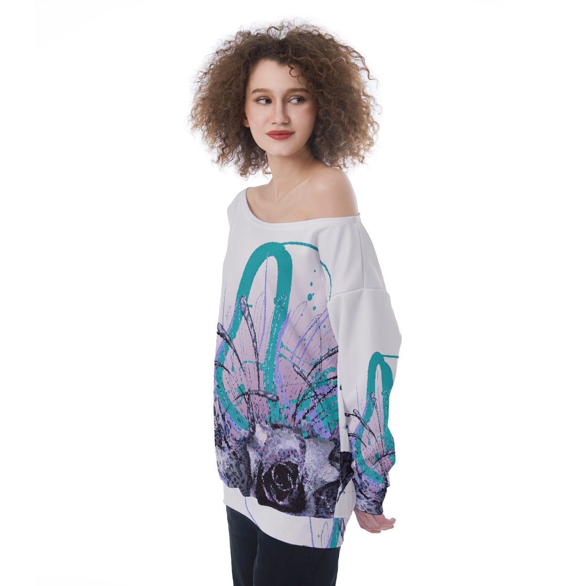 All-Over Print Oversized Women's Off-Shoulder Sweatshirt