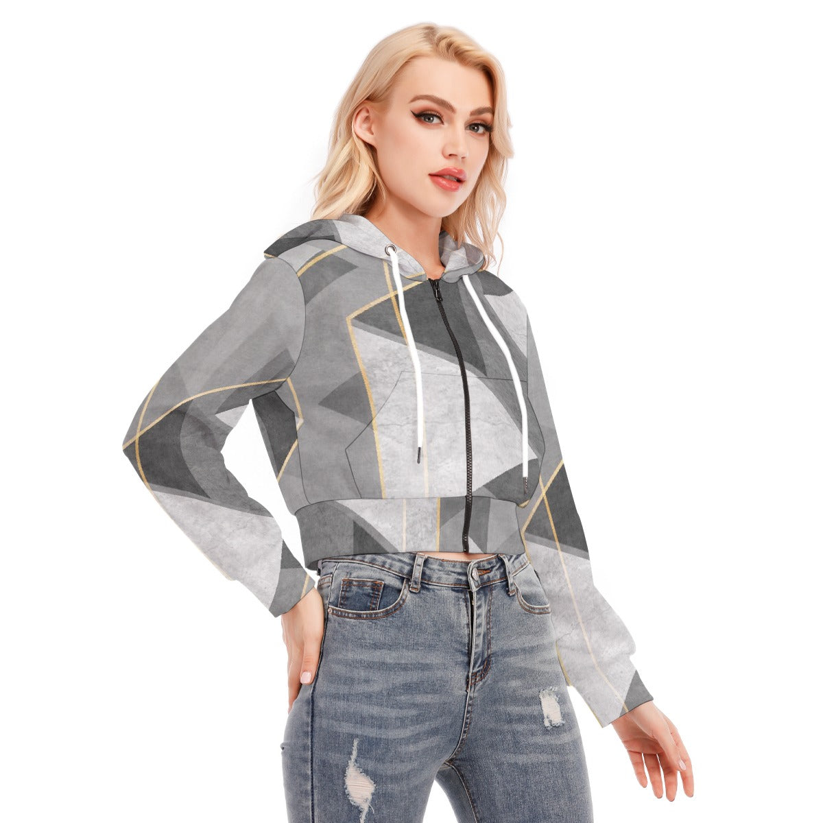 All-Over Print Women's Crop Top Hoodie With Zipper Closure