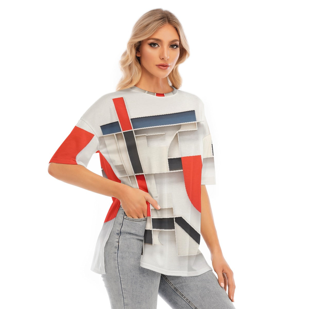 All-Over Print Women's Short Sleeves T-shirt With Hem Split