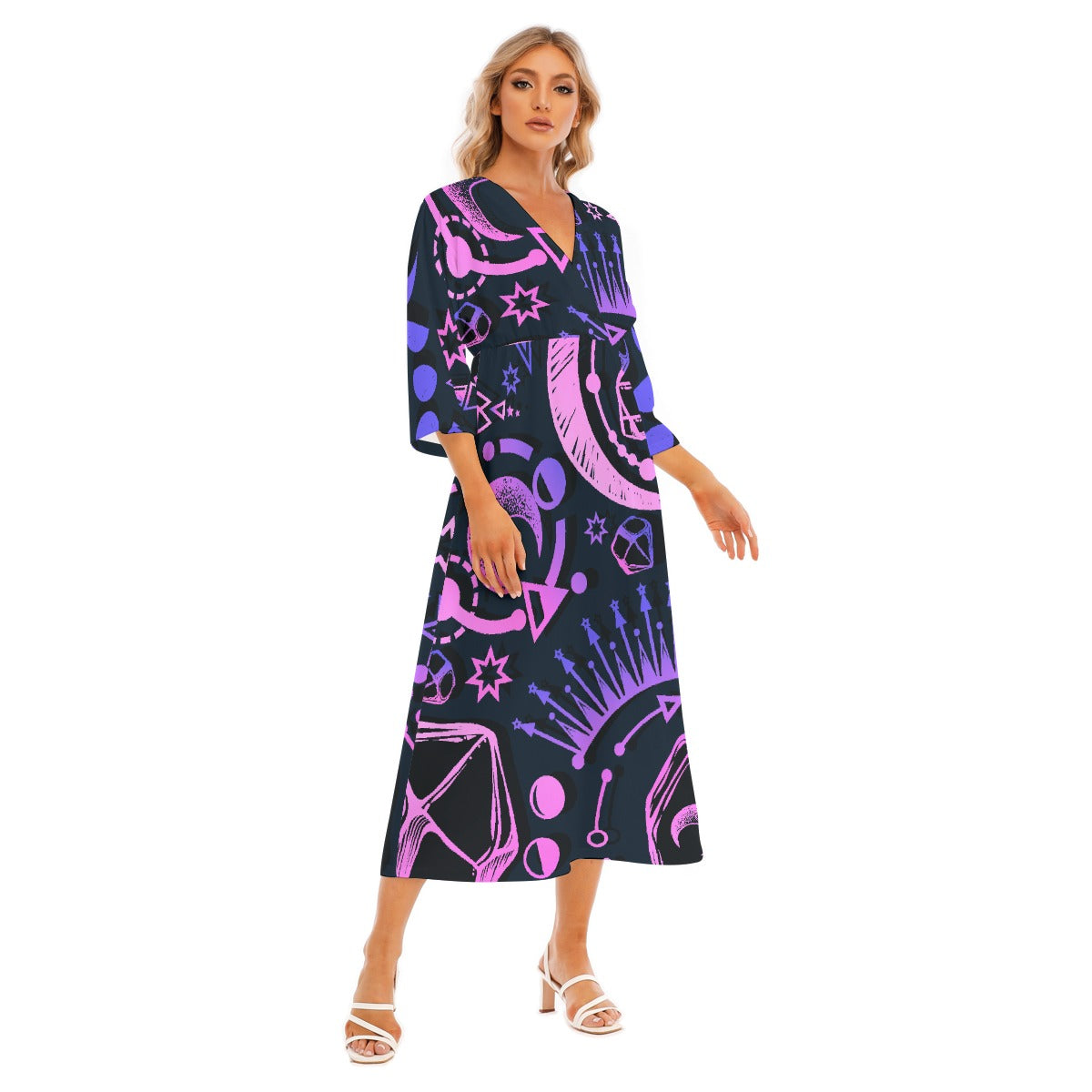 All-Over Print Women's Mid-Sleeve Long Dress