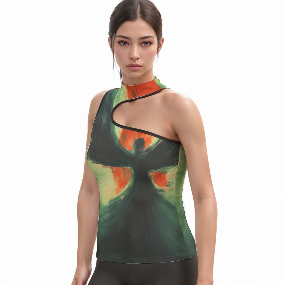 All-Over Print Women's Halter Sleeveless Asymmetrical Tank Top