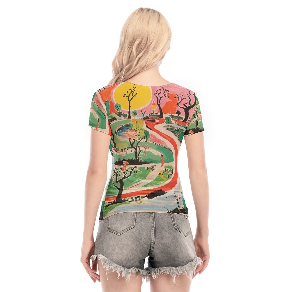 All-Over Print Women's Short Sleeve Mesh Blouse