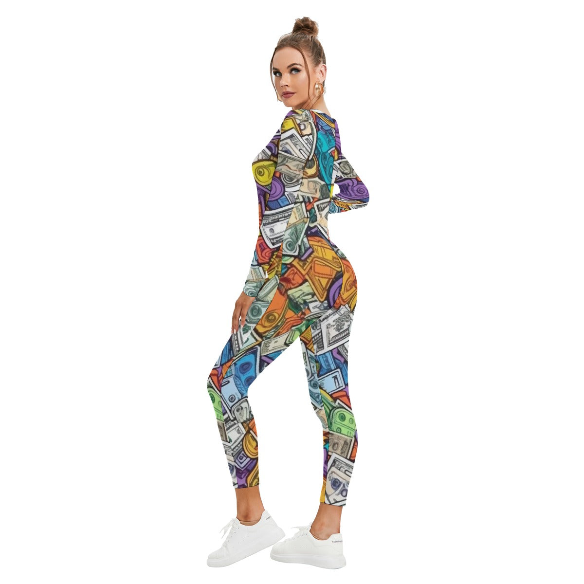 All-Over Print Women's Plunging Neck Jumpsuit