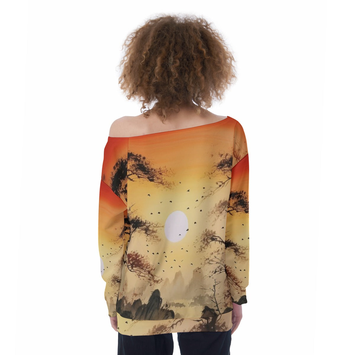 All-Over Print Oversized Women's Off-Shoulder Sweatshirt