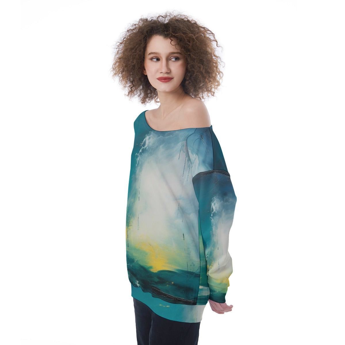 All-Over Print Oversized Women's Off-Shoulder Sweatshirt