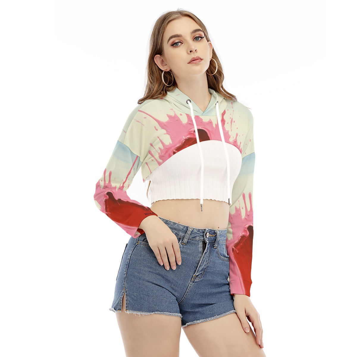 All-Over Print Women's Smock Short Hoodie With Long Sleeve