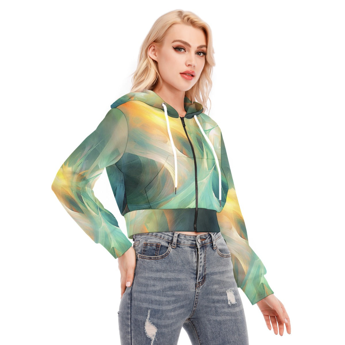 All-Over Print Women's Crop Top Hoodie With Zipper Closure