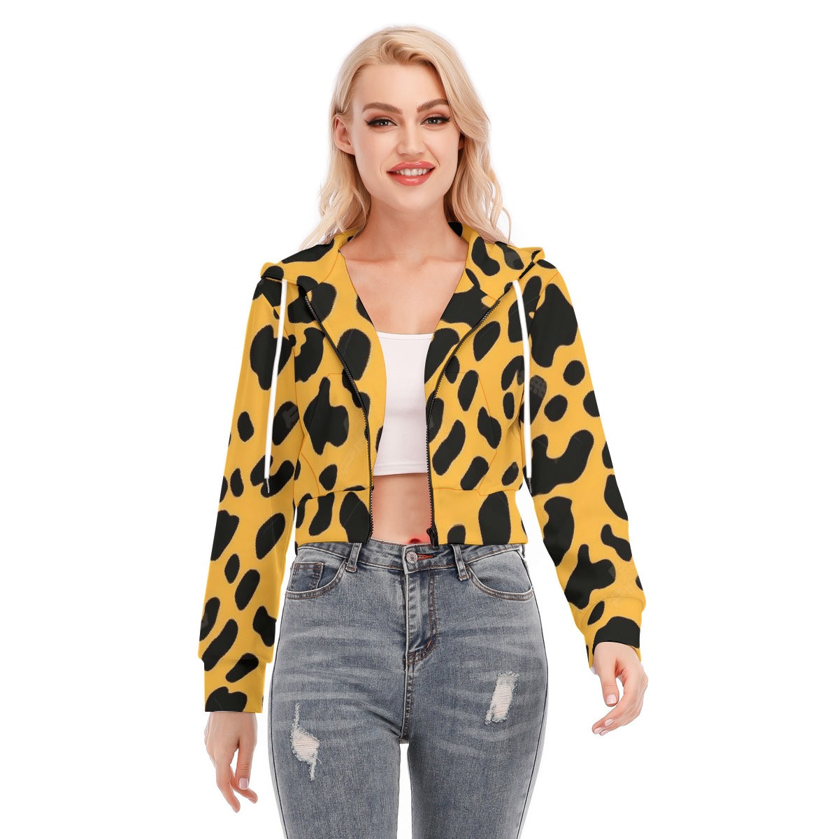 All-Over Print Women's Crop Top Hoodie With Zipper Closure